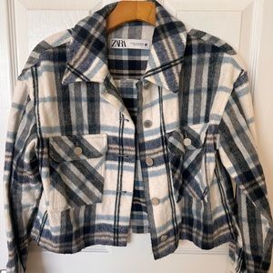 Zara blue plaid cropped shacket